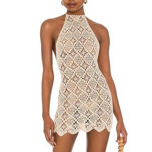 Tularosa Tulum Crochet Swim Coverup Mini Dress in Tan/Cream - Size Large